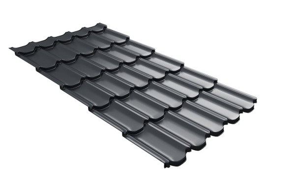 Металлочерепица квинта плюс с 3D резом 0,5 Satin Мatt RAL 7024 мокрый асфальт купить в Туапсе